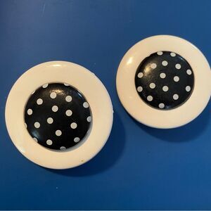Black and white 2” diameter polka dot earrings midcentury classic clip on
